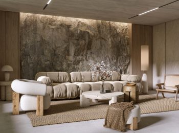Natural,Mountain,Rock,Wall,In,Modern,Living,Room,Interior,,3d