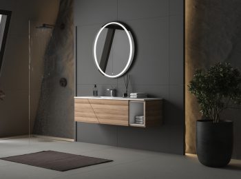 Modern,Bathroom,Interior,With,Concrete,Floor,,White,Oval,Bathtub,And